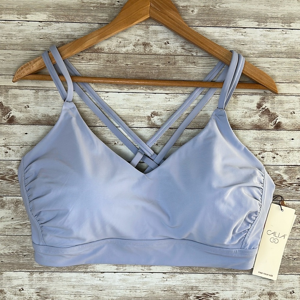 CALIA Bikini Top Strappy Back sz XXL A-C Ruched Medium Support Swim Women’s Blue